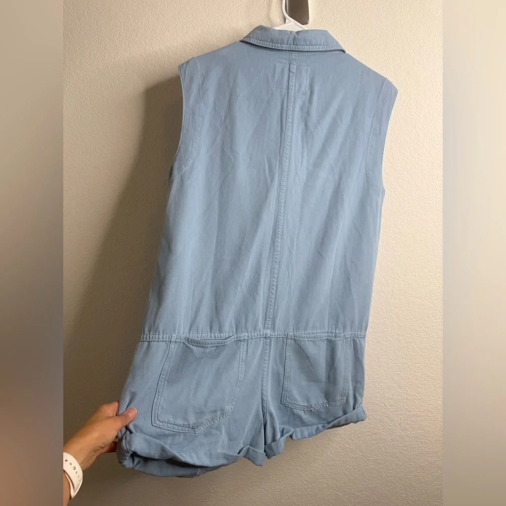 Anthropologie Pilcro Sleeveless Collared Romper Blue Sz Small - Picture 13 of 15